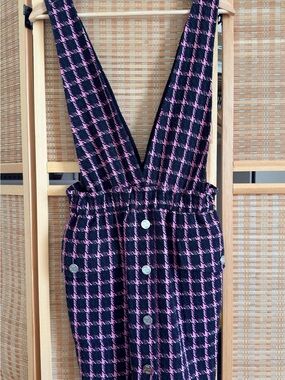 Maje Pink and Black Houndstooth Pinafore Jumpsuit